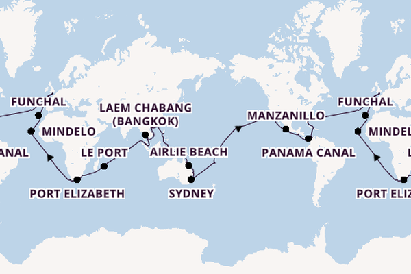 World Cruise from Southampton, England with the Queen Anne
