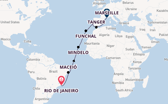 trans-Atlantisch vanaf Rio de Janeiro, Brazilië met de MSC Seaview