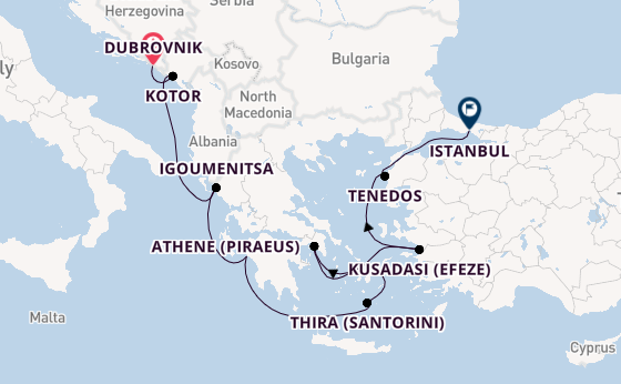Oostelijke Middellandse Zee vanaf Dubrovnik, Kroatië met de Regatta