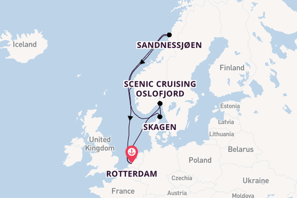 Noorwegen vanaf Rotterdam, Nederland met de Nieuw Statendam