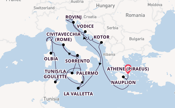 Middellandse Zee vanaf Athene (Piraeus), Griekenland met de Seabourn Ovation