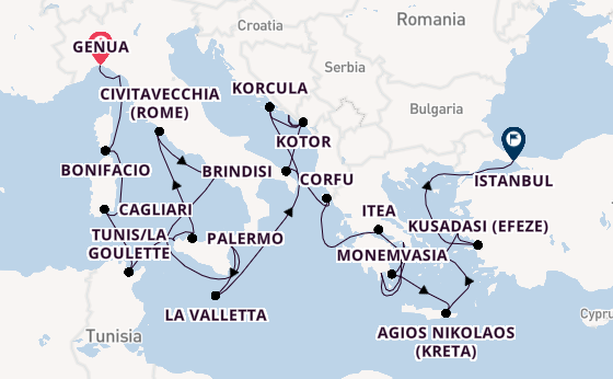 Middellandse Zee vanaf Genua, Italië met de Seabourn Ovation