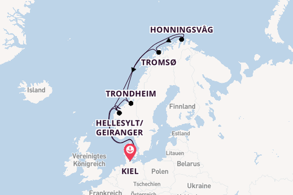 Norwegen ab Kiel, Deutschland auf der Mein Schiff 1
