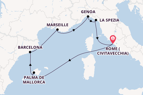 Western Mediterranean from Rome (Civitavecchia), Italy with the MSC Grandiosa