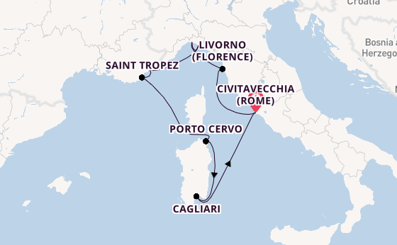 Westelijke Middellandse Zee vanaf Civitavecchia (Rome), Italië met de EXPLORA I