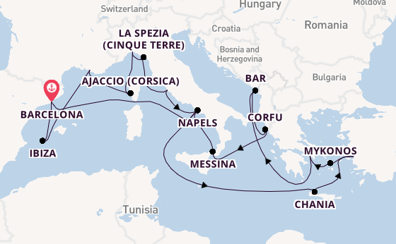 Middellandse Zee vanaf Barcelona, Spanje met de Sun Princess