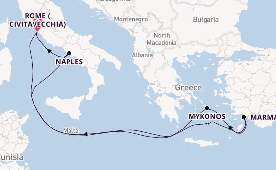 Mediterranean Sea from Rome (Civitavecchia), Italy with the MSC Divina