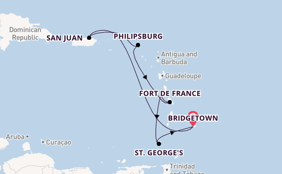 Caribbean vanaf Bridgetown, Barbados met de Crown Princess