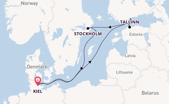 Oostzee vanaf Kiel, Duitsland met de Mein Schiff 2 