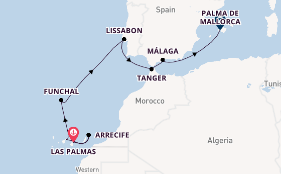 Canarische Eilanden vanaf Las Palmas, Gran Canaria, Spanje met de Mein Schiff 7