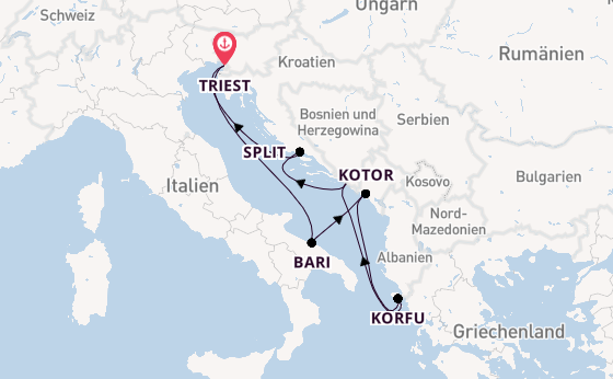 Mittelmeer ab Triest, Italien auf der Costa Deliziosa