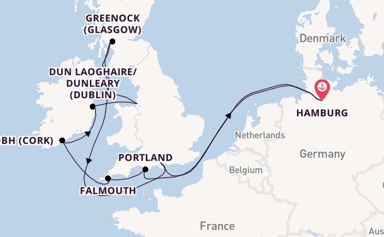 British Isles from Hamburg, Germany with the Costa Favolosa