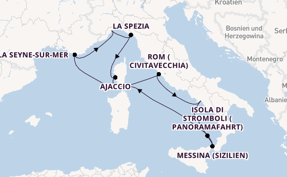 Westliches Mittelmeer ab Savona, Italien auf der Costa Fascinosa