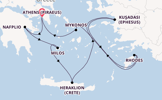 Eastern Mediterranean from Athens (Piraeus), Greece with the Silver Nova