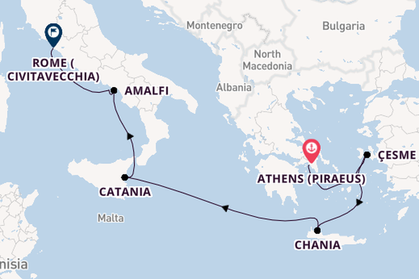 Mediterranean Sea from Athens (Piraeus), Greece with the Azamara Pursuit