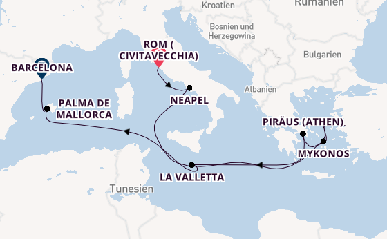 Mittelmeer ab Civitavecchia (Rom), Italien auf der Carnival Sunshine