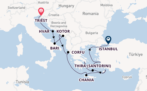 Oostelijke Middellandse Zee vanaf Triëst, Italië met de Allura
