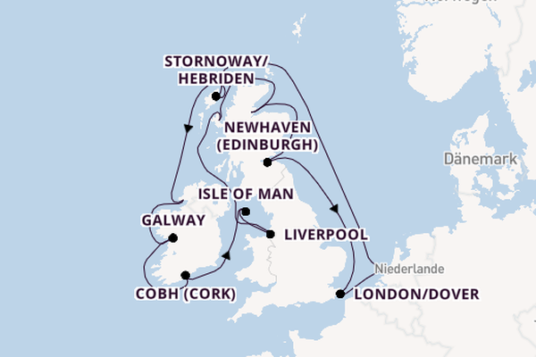Britische Inseln ab Rotterdam, Niederlande auf der Nieuw Statendam