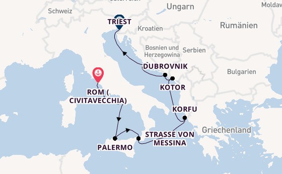 Mittelmeer ab Civitavecchia (Rom), Italien auf der Oosterdam