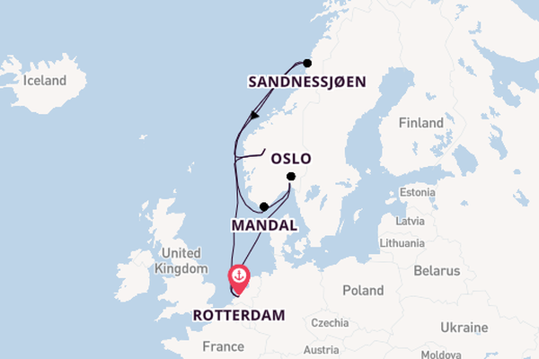 Noorwegen vanaf Rotterdam, Nederland met de Rotterdam