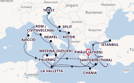 Mittelmeer ab Piräus (Athen), Griechenland auf der Enchanted Princess
