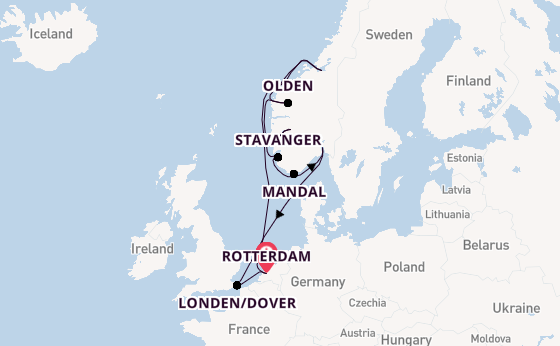 Noorwegen vanaf Rotterdam, Nederland met de Nieuw Statendam