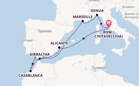 Westliches Mittelmeer ab Civitavecchia (Rom), Italien auf der MSC Sinfonia