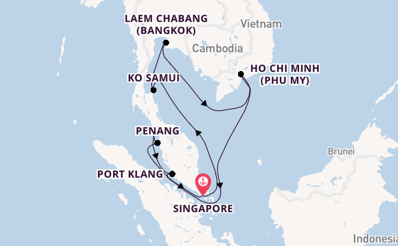 Zuidoost-Azië vanaf Singapore, Singapore met de Mein Schiff 6