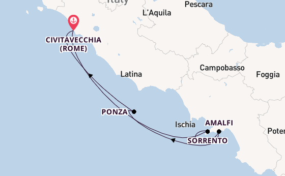 Westelijke Middellandse Zee vanaf Civitavecchia (Rome), Italië met de Royal Clipper