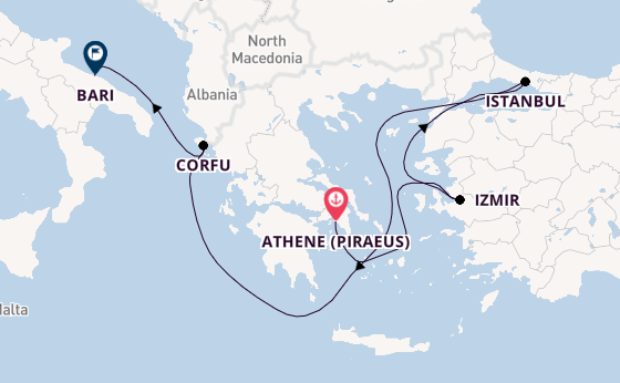 Middellandse Zee vanaf Athene (Piraeus), Griekenland met de MSC Lirica