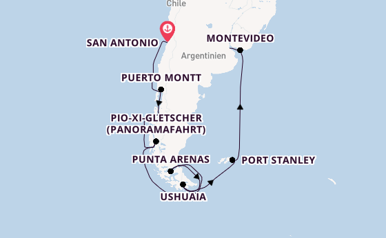 Südamerika ab San Antonio, Chile auf der Nieuw Amsterdam