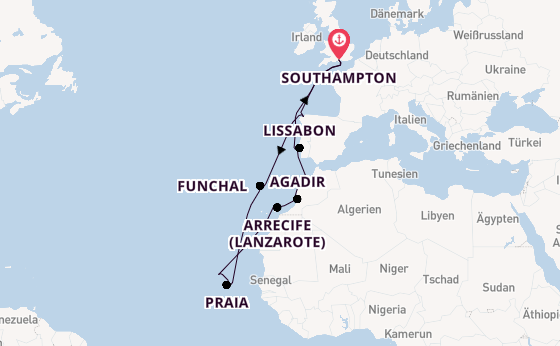 Portugal ab Southampton, Großbritannien auf der Aurora