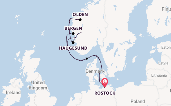Noorwegen vanaf Rostock, Warnemünde, Duitsland met AIDAmar