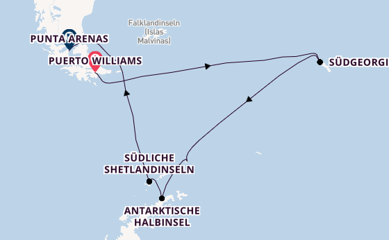 Antarktis ab Puerto Williams, Chile auf der Silver Cloud