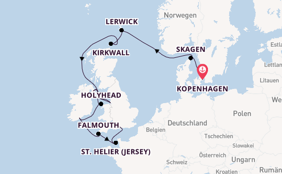Britische Inseln ab Kopenhagen, Dänemark auf der Silver Dawn