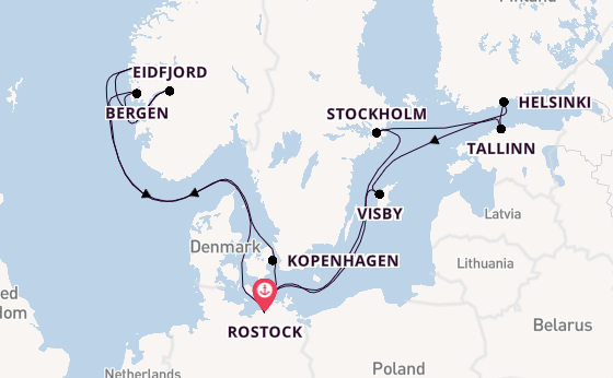 Noorwegen vanaf Rostock, Warnemünde, Duitsland met AIDAdiva