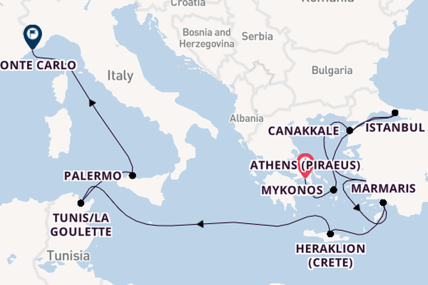 Mediterranean Sea from Athens (Piraeus), Greece with the Regatta