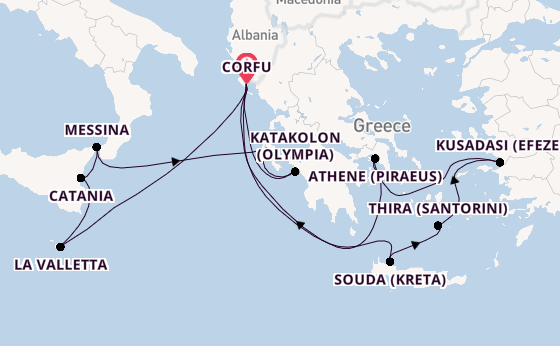 Oostelijke Middellandse Zee vanaf Corfu, Griekenland met AIDAblu