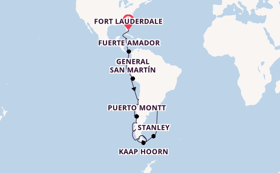 Zuid-Amerika vanaf Fort Lauderdale, Verenigde Staten met de Oosterdam