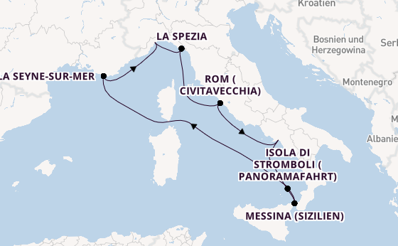 Westliches Mittelmeer ab Savona, Italien auf der Costa Fascinosa