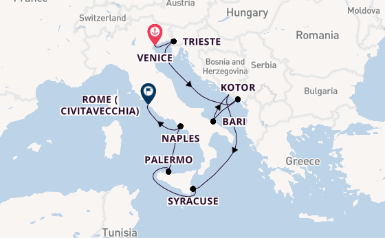 Western Mediterranean from Venice, Italy with the Silver Nova