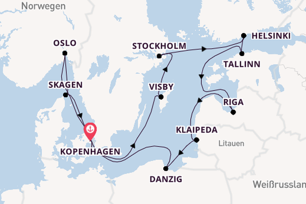 Norwegen ab Kopenhagen, Dänemark auf der Caribbean Princess