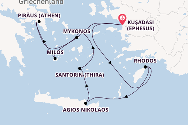 Östliches Mittelmeer ab Kuşadası (Ephesus), Türkei auf der Celestyal Journey