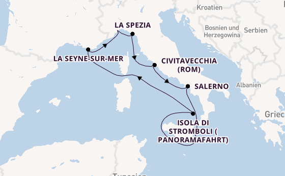 Westliches Mittelmeer ab Savona, Italien auf der Costa Fascinosa