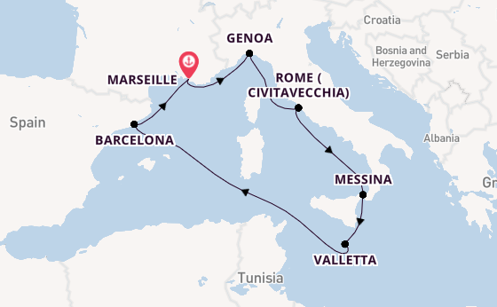 Western Mediterranean from Marseille, France with the MSC World Asia