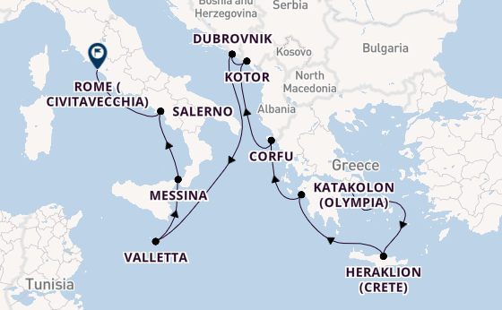 Mediterranean Sea from Athens (Piraeus), Greece with the Seven Seas Grandeur