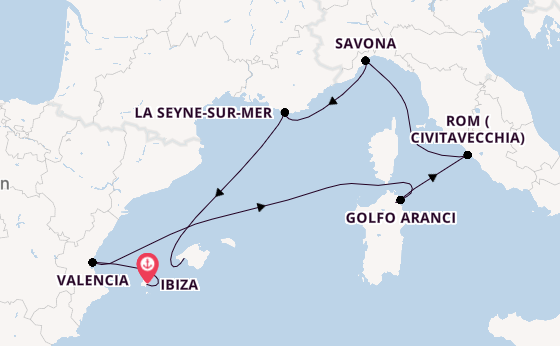Westliches Mittelmeer ab Ibiza, Spanien auf der Costa Pacifica