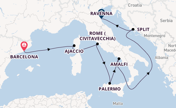 Western Mediterranean from Barcelona, Spain with the Mariner of the Seas