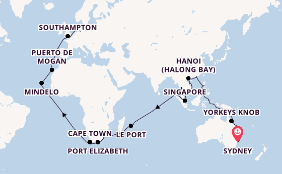Southeast Asia from Sydney, Australia with the Queen Anne