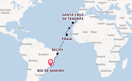 Transatlantik ab Rio de Janeiro, Brasilien auf der Seabourn Venture